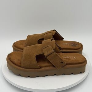 UGG Koolaburra Tizz Platform Sandals Womens Sz 9 Chestnut Brown Slip On Strappy